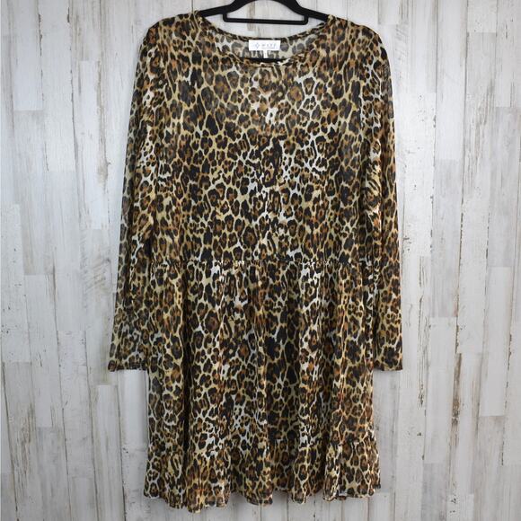 long sleeve leopard animal print sheer dress Juniors fit sz xlarge boho western - Picture 1 of 10
